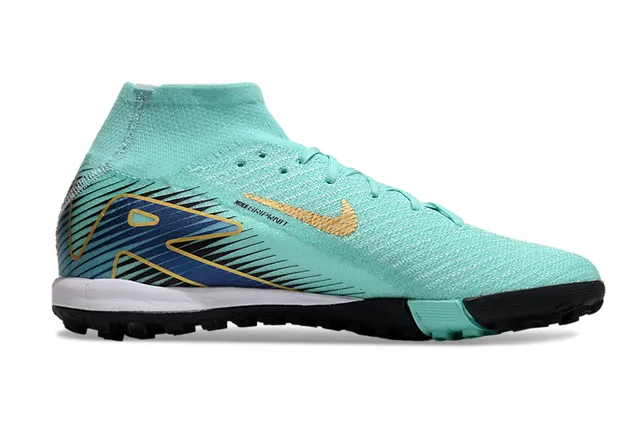 Nike Blue Gold Sock-Fit Knit Upper High-Top Ankle Collar Turf Soccer Shoes 7
