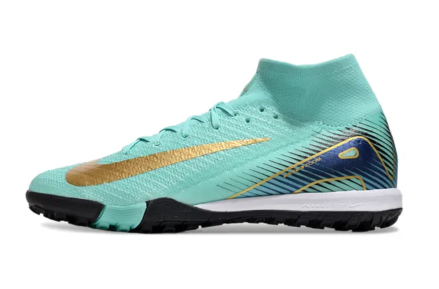 Nike Blue Gold Sock-Fit Knit Upper High-Top Ankle Collar Turf Soccer Shoes 8