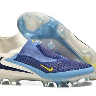 Nike Azul Marinho Sock-Fit Flyknit Upper Transparente TPU Heel Cage Firm-Ground Sapatos de Futebol