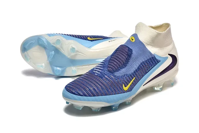 Nike Blue Navy Sock-Fit Flyknit Upper Transparent TPU Heel Cage Firm-Ground Soccer Shoes 6