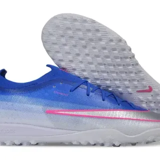 Nike Sapatos de futebol turf com upper em knit degradê azul rosa gola baixa estilo meia