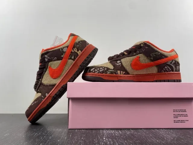 Nike Marrom Laranja Lona Camuflagem Tênis de Skateboard 14