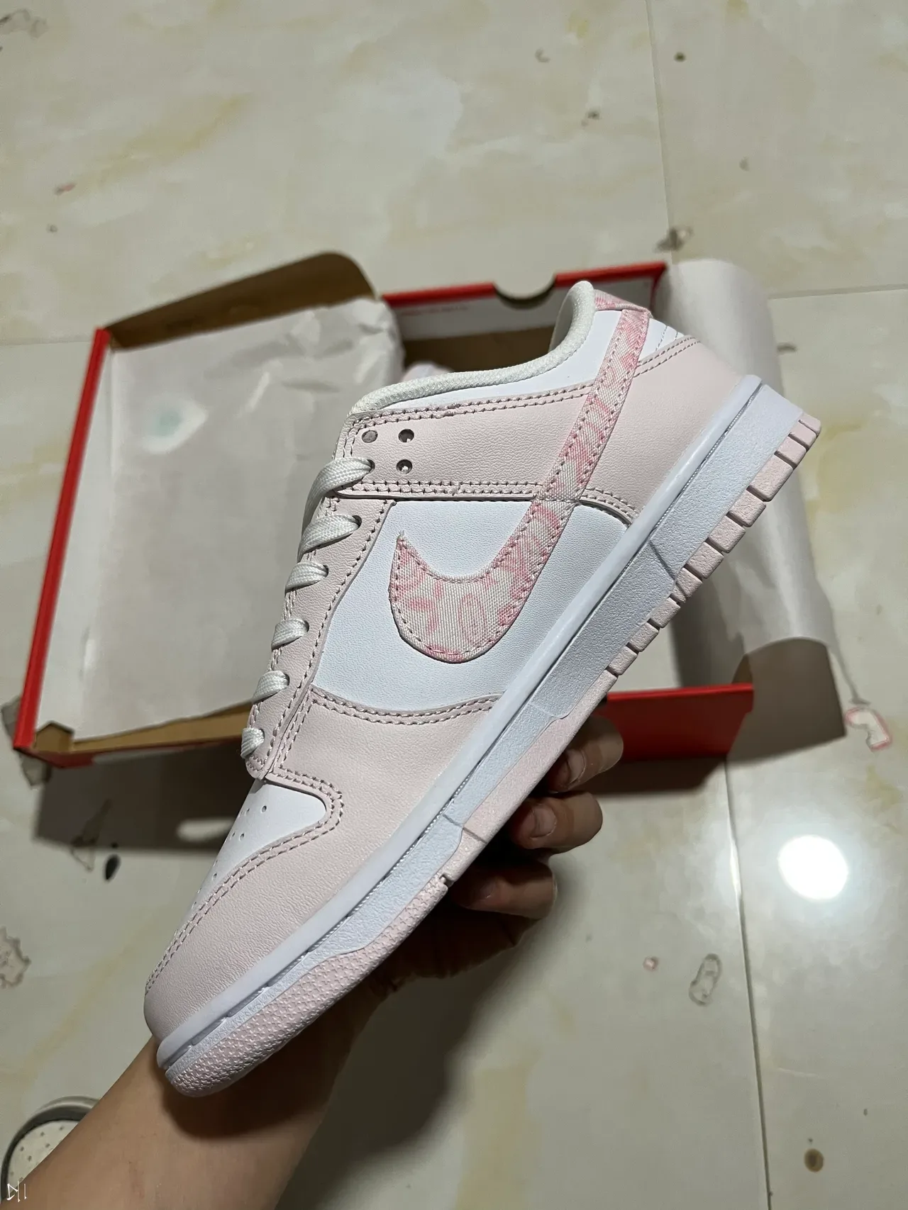 Nike Dunk Low Pink Patterned Swoosh Lifestyle Sneakers 4