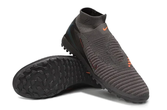 Nike Gray Orange Sock-Fit Collar Flyknit Upper Turf Soccer Shoes 4