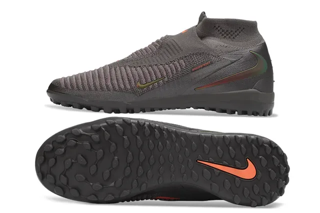 Nike Gray Orange Sock-Fit Collar Flyknit Upper Turf Soccer Shoes 6
