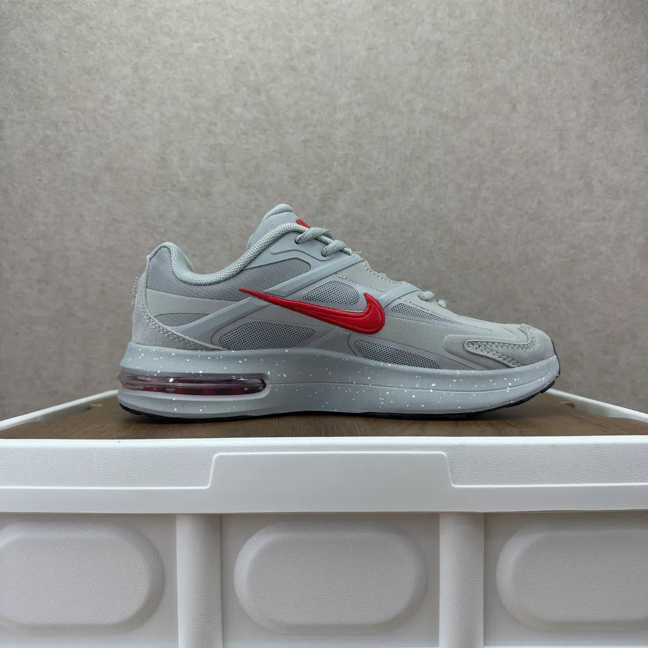 Nike Gray Red Layered Synthetic Cage Mesh Upper Lifestyle Sneakers 2
