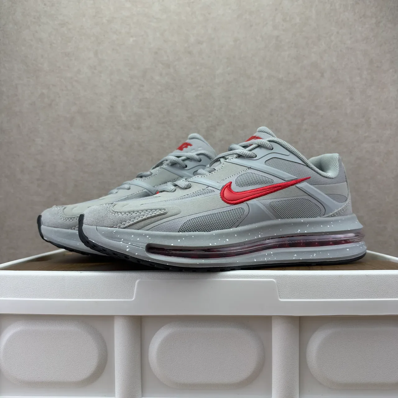 Nike Gray Red Layered Synthetic Cage Mesh Upper Lifestyle Sneakers 3