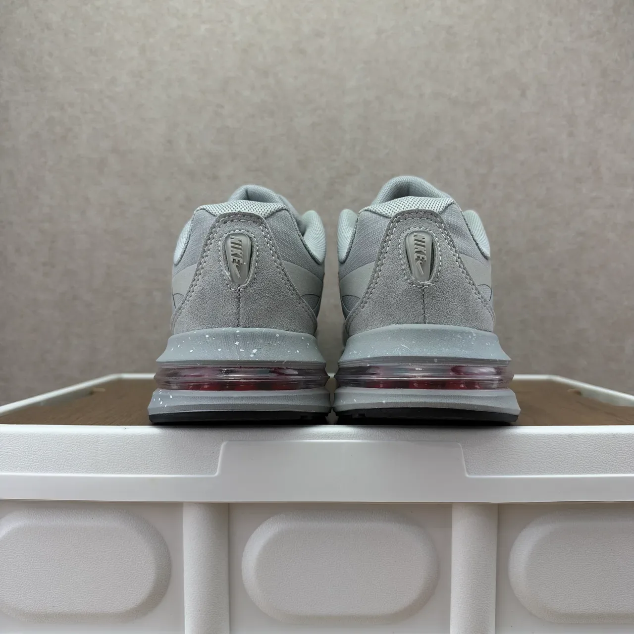 Nike Gray Red Layered Synthetic Cage Mesh Upper Lifestyle Sneakers 5