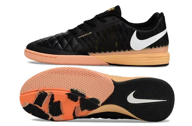 Nike Hypervenom Preto Laranja Tapa de Dedo Acolchoado Jaula Sintética Perfurada Sapatos de Futebol Indoor 5