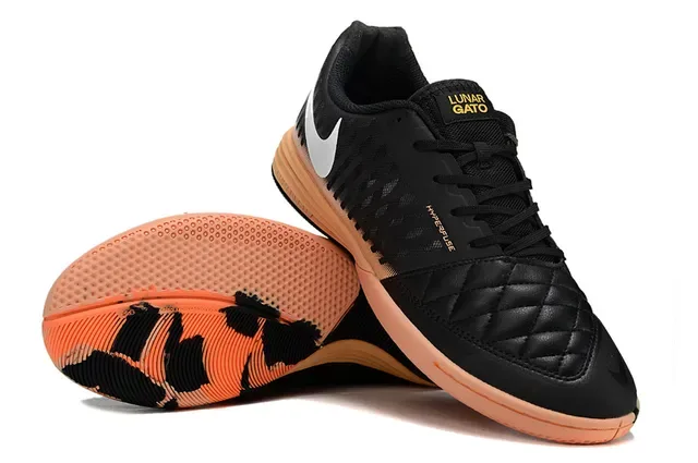 Nike Hypervenom Preto Laranja Tapa de Dedo Acolchoado Jaula Sintética Perfurada Sapatos de Futebol Indoor 7