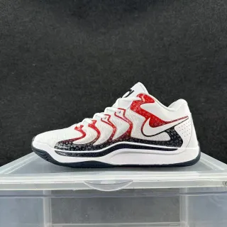 Nike KD সাদা লাল টেক্সটাইল উপর তরঙ্গাকার ওভারলে বাস্কেটবল জুতো