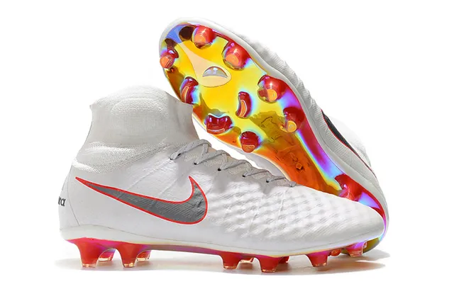 Nike Magista Obra II Elite DF FG Branco Vermelho Superior Sintético Matelassado Campo Firme Tênis de Futebol 2