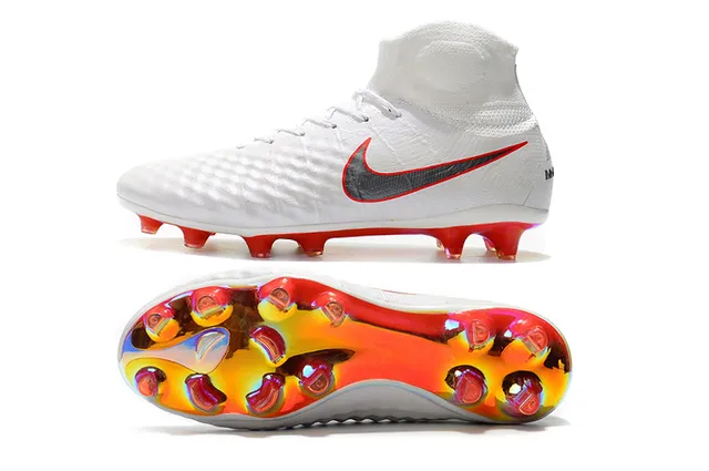 Nike Magista Obra II Elite DF FG Branco Vermelho Superior Sintético Matelassado Campo Firme Tênis de Futebol 3