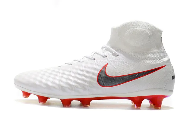 Nike Magista Obra II Elite DF FG Branco Vermelho Superior Sintético Matelassado Campo Firme Tênis de Futebol 6