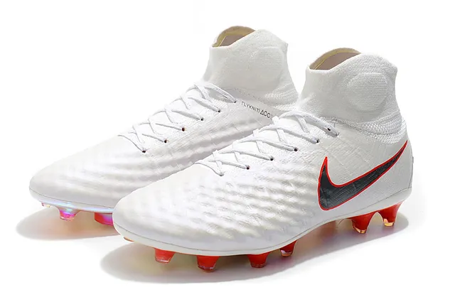 Nike Magista Obra II Elite DF FG Branco Vermelho Superior Sintético Matelassado Campo Firme Tênis de Futebol 7