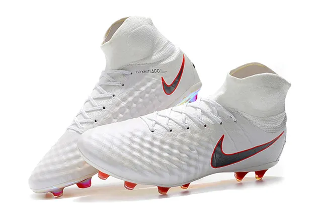 Nike Magista Obra II Elite DF FG Branco Vermelho Superior Sintético Matelassado Campo Firme Tênis de Futebol 8