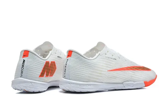 Nike Mercurial Flyweave Ultra أبيض برتقالي أحذية كرة القدم الداخلية 5
