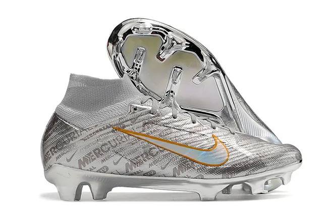 Nike Mercurial Silver Orange High-Top Knit Construction Metallic Iridescent Upper Firm-Ground Soccer Shoes 2