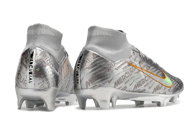 Nike Mercurial Silver Orange High-Top Knit Construction Metallic Iridescent Upper Firm-Ground Soccer Shoes 3