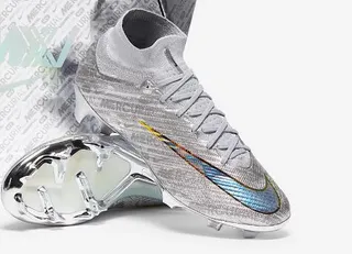 Nike Mercurial Silver Orange High-Top Knit Construction Metallic Iridescent Upper Firm-Ground Soccer Shoes 6