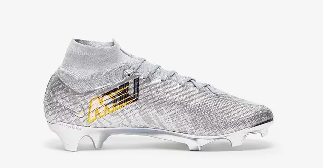 Nike Mercurial Silver Orange High-Top Knit Construction Metallic Iridescent Upper Firm-Ground Soccer Shoes 7