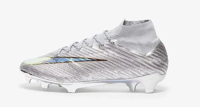 Nike Mercurial Silver Orange High-Top Knit Construction Metallic Iridescent Upper Firm-Ground Soccer Shoes 8