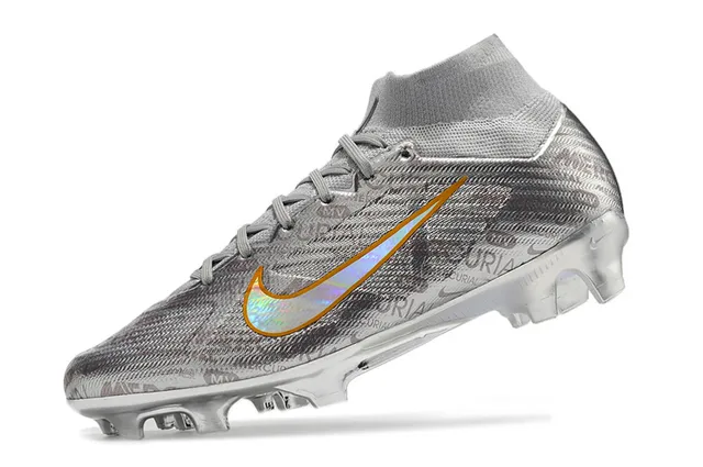 Nike Mercurial Silver Orange High-Top Knit Construction Metallic Iridescent Upper Firm-Ground Soccer Shoes 9
