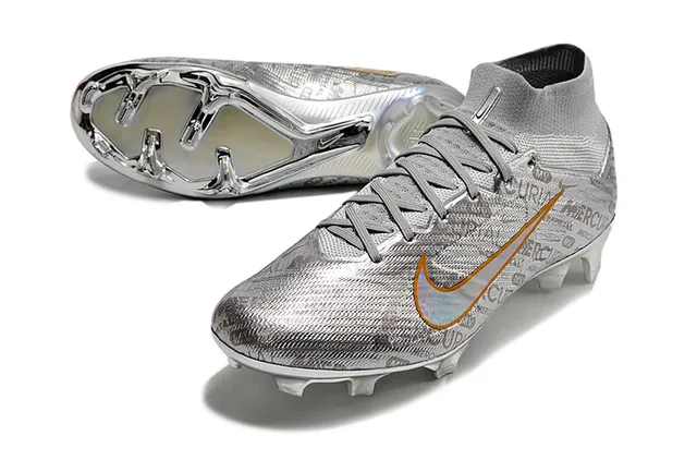Nike Mercurial Silver Orange High-Top Knit Construction Metallic Iridescent Upper Firm-Ground Soccer Shoes 10