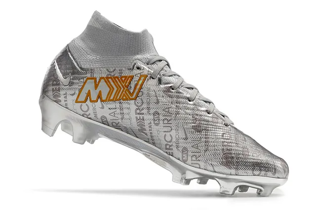 Nike Mercurial Silver Orange High-Top Knit Construction Metallic Iridescent Upper Firm-Ground Soccer Shoes 11
