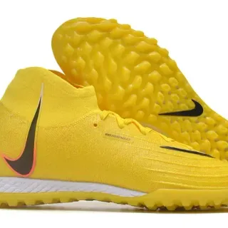 Nike Mercurial Superfly Amarelo Preto Alto Corte Ajuste Meia Construção Malha Superior Sapatos de Futebol para Gramado