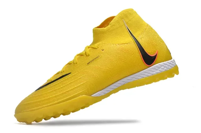 Nike Mercurial Superfly Amarelo Preto Alto Corte Ajuste Meia Construção Malha Superior Sapatos de Futebol para Gramado 3