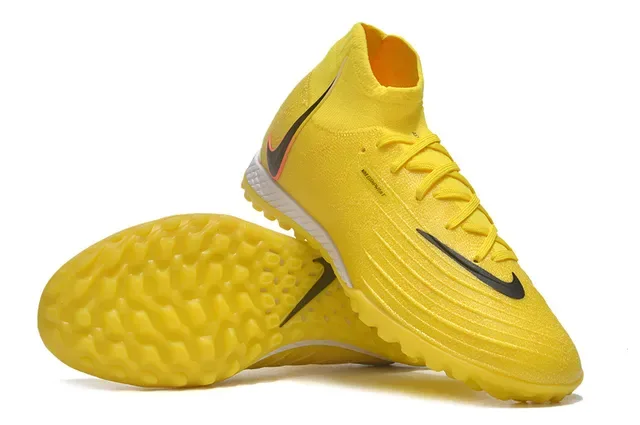 Nike Mercurial Superfly Amarelo Preto Alto Corte Ajuste Meia Construção Malha Superior Sapatos de Futebol para Gramado 4