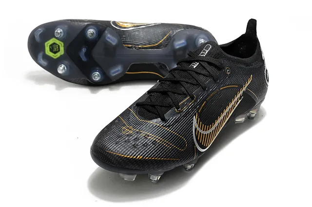 Nike Mercurial Vapor أسود ذهبي أبيض أرض صلبة أحذية كرة القدم 6