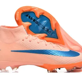 Nike Mercurial Vapor Laranja Azul Alto-Corte Flyknit Superior Cadarço Assimétrico Campo Firm Sapatos de Futebol