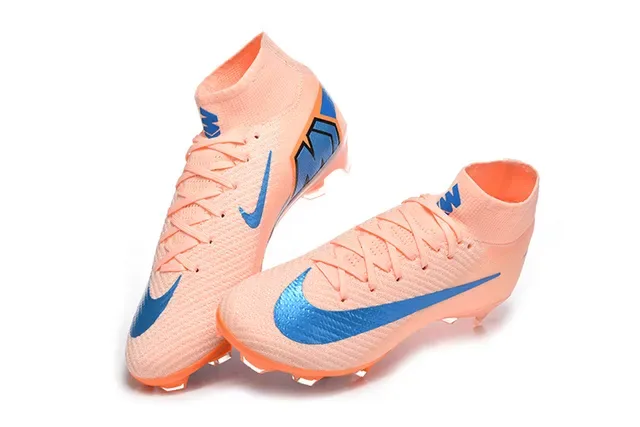 Nike Mercurial Vapor Laranja Azul Alto-Corte Flyknit Superior Cadarço Assimétrico Campo Firm Sapatos de Futebol 2