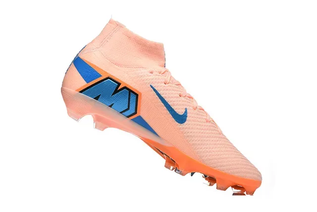 Nike Mercurial Vapor Laranja Azul Alto-Corte Flyknit Superior Cadarço Assimétrico Campo Firm Sapatos de Futebol 3