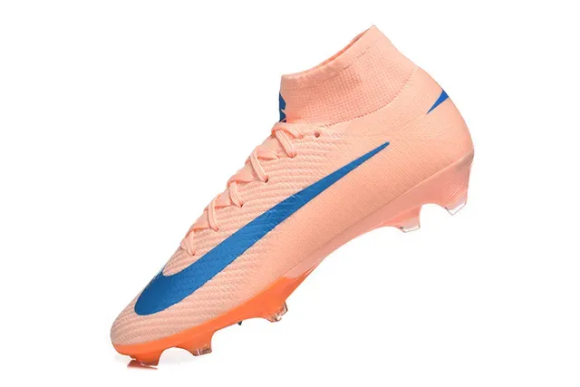 Nike Mercurial Vapor Laranja Azul Alto-Corte Flyknit Superior Cadarço Assimétrico Campo Firm Sapatos de Futebol 4