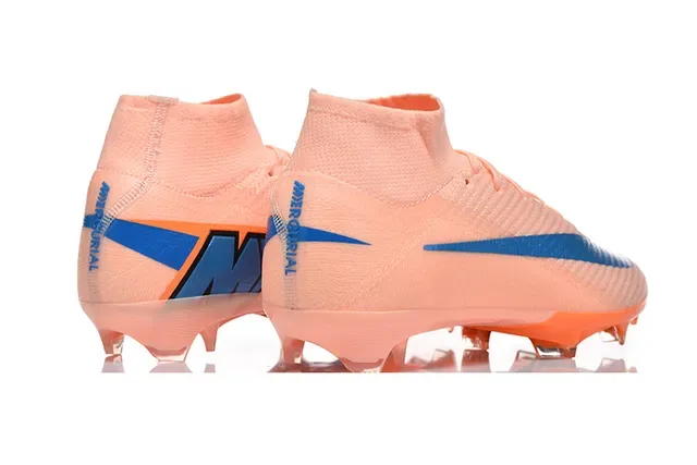 Nike Mercurial Vapor Laranja Azul Alto-Corte Flyknit Superior Cadarço Assimétrico Campo Firm Sapatos de Futebol 5