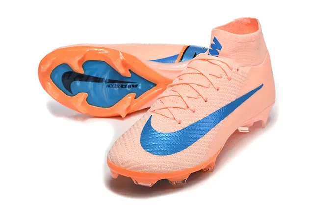 Nike Mercurial Vapor Laranja Azul Alto-Corte Flyknit Superior Cadarço Assimétrico Campo Firm Sapatos de Futebol 6