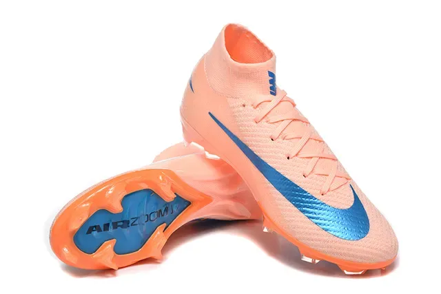 Nike Mercurial Vapor Laranja Azul Alto-Corte Flyknit Superior Cadarço Assimétrico Campo Firm Sapatos de Futebol 7