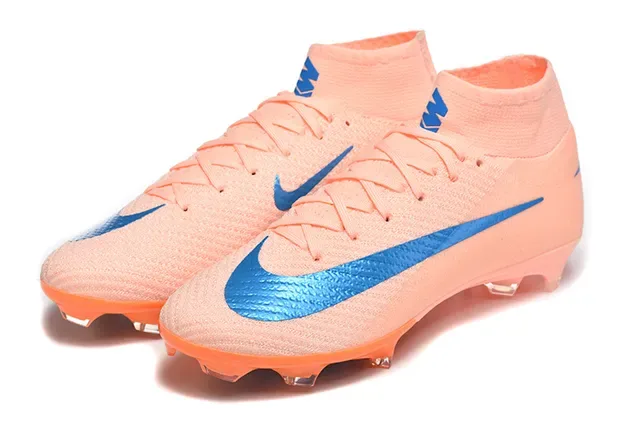 Nike Mercurial Vapor Laranja Azul Alto-Corte Flyknit Superior Cadarço Assimétrico Campo Firm Sapatos de Futebol 8