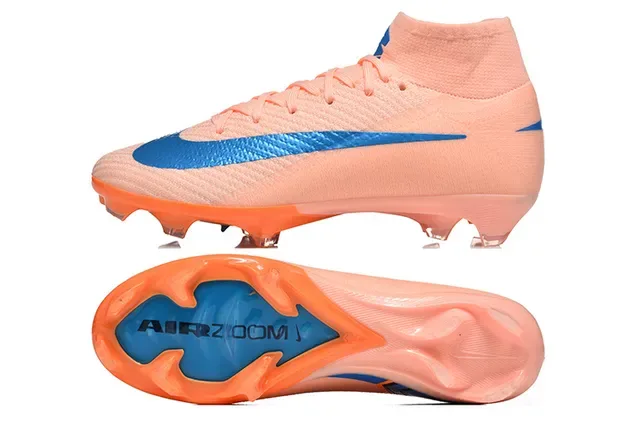 Nike Mercurial Vapor Laranja Azul Alto-Corte Flyknit Superior Cadarço Assimétrico Campo Firm Sapatos de Futebol 9