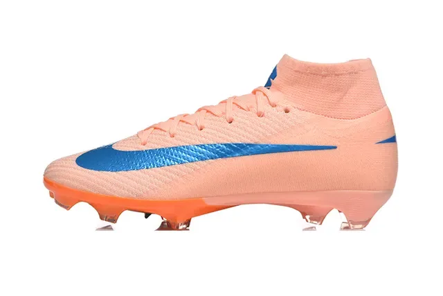 Nike Mercurial Vapor Laranja Azul Alto-Corte Flyknit Superior Cadarço Assimétrico Campo Firm Sapatos de Futebol 10