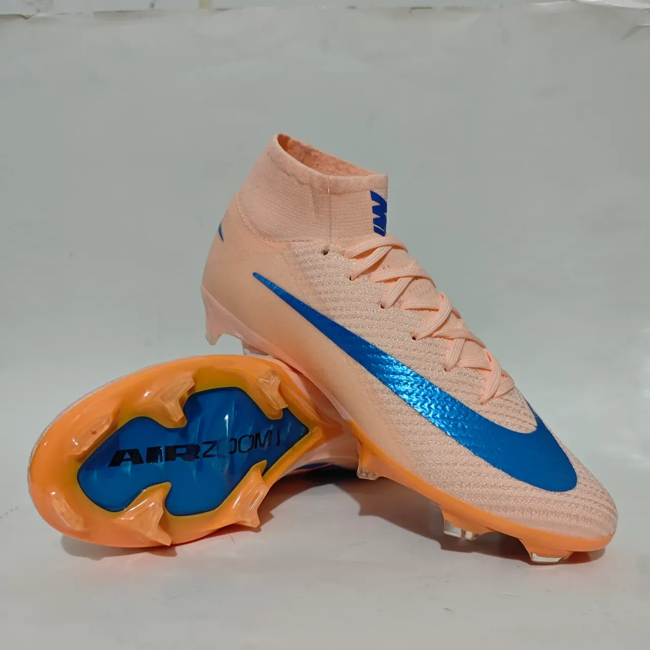 Nike Mercurial Vapor Laranja Azul Alto-Corte Flyknit Superior Cadarço Assimétrico Campo Firm Sapatos de Futebol 11