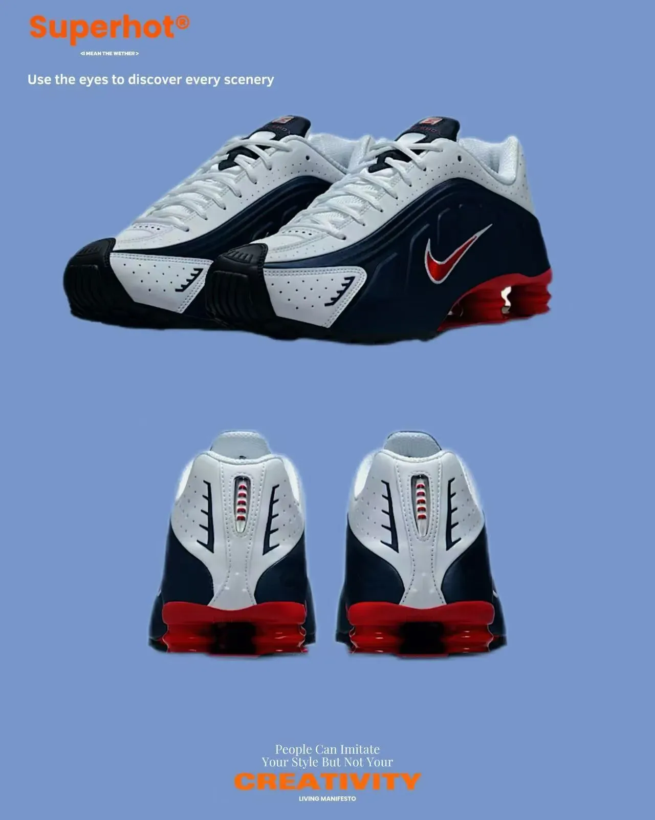 Chaussures Lifestyle Nike Navy Red Shox Système de Coussinement Tige Perforée 9