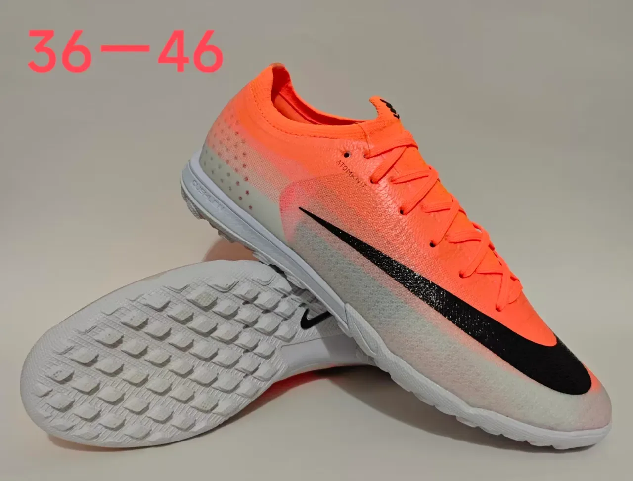 Nike Orange Black Low-Cut Knit Upper Gradient Fade Turf Soccer Shoes 11