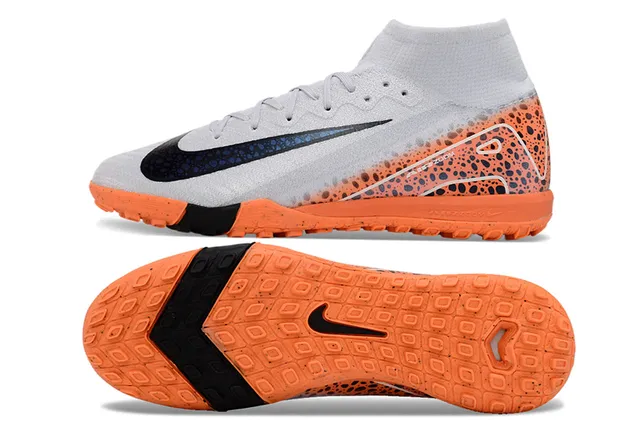 Nike Orange Gray High-Cut Sock-Fit Collar Asymmetric Synthetic Overlay Turf Soccer Shoes 5