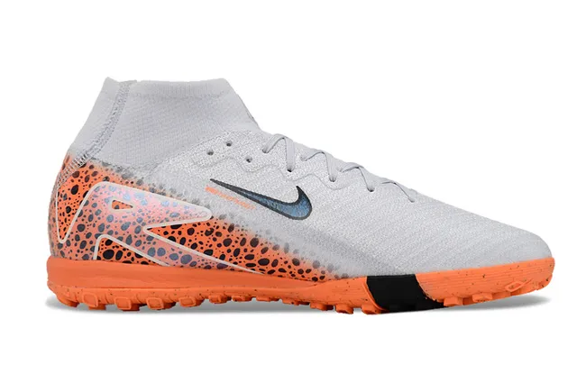 Nike Orange Gray High-Cut Sock-Fit Collar Asymmetric Synthetic Overlay Turf Soccer Shoes 7
