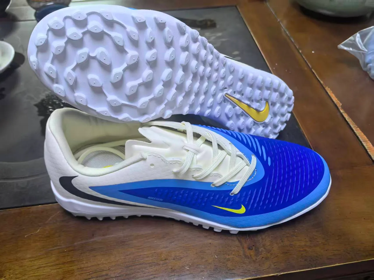 Nike Phantom GT Beige Blue sapato de baixo corte superior de sintético texturizado sapatos de futebol para gramado 8