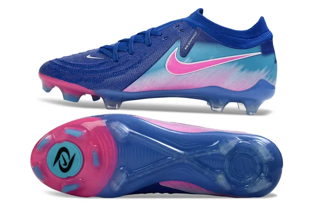 Nike Phantom GT Chaussures de football avec upper de knit bleu rose, lacets asymétriques et surface Firm-Ground 6